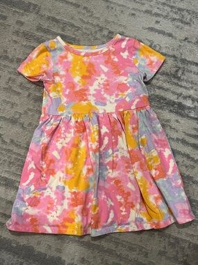 Cat & Jack Girls' Tie-Dye Knit Dress - Pink, Yellow & Lavender